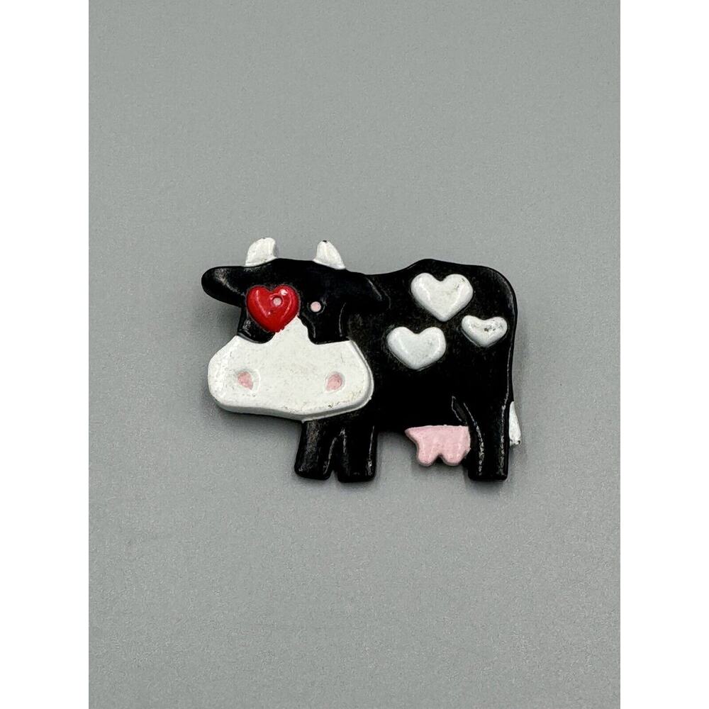 Vintage‎ 1989 Hallmark Cow with Hearts Lapel Pin Brooch